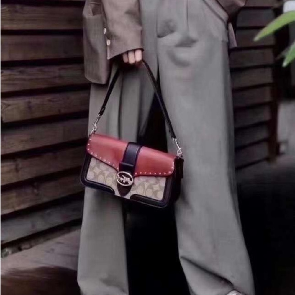Coach Georgie Shoulder Bag In Colorblock Signature Canvas With Rivets
